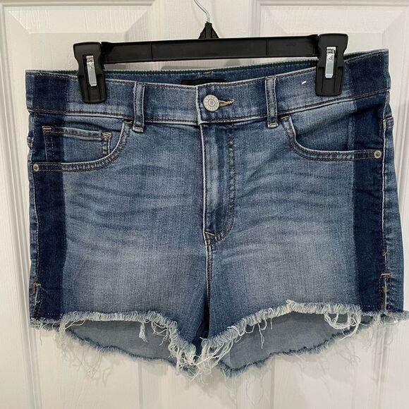 Express Two Tone Stripe Stretch Repreve Raw Hem Shortie High Rise Women’s Size 6 - Picture 1 of 5